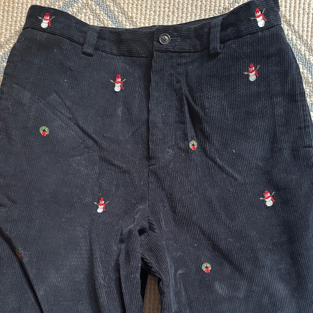 EUC Brooks Brothers Black Corduroy Pants with Snowman Embroidery Sz 14